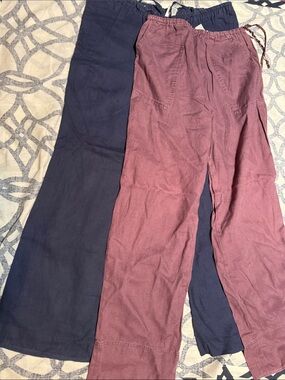 merona Navy and j Jill Mauve Drawstring linen Lounge Pants Duo